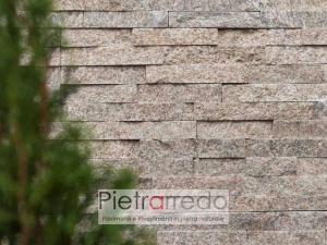 muro-in-pietra-naturale-quarzitre-dorè-parete-listelli-beige-marrone-brillante-costi-pietrarredo-milano
