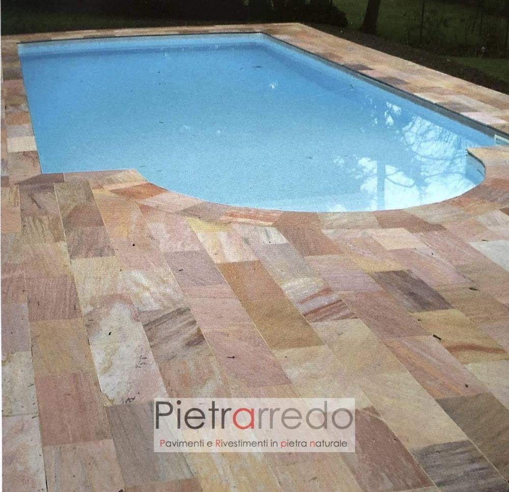 pavimento piscina quarzite brasiliana bordi tondi rosa beige gialla bello pavimento pietra prezzo pietrarredo