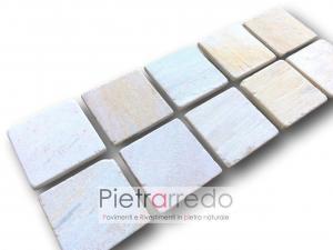 quadrati in pietra quarzite brasiliana piastrelle lati segati e anticati 17cm prezzo costi piscine terme spa offerta