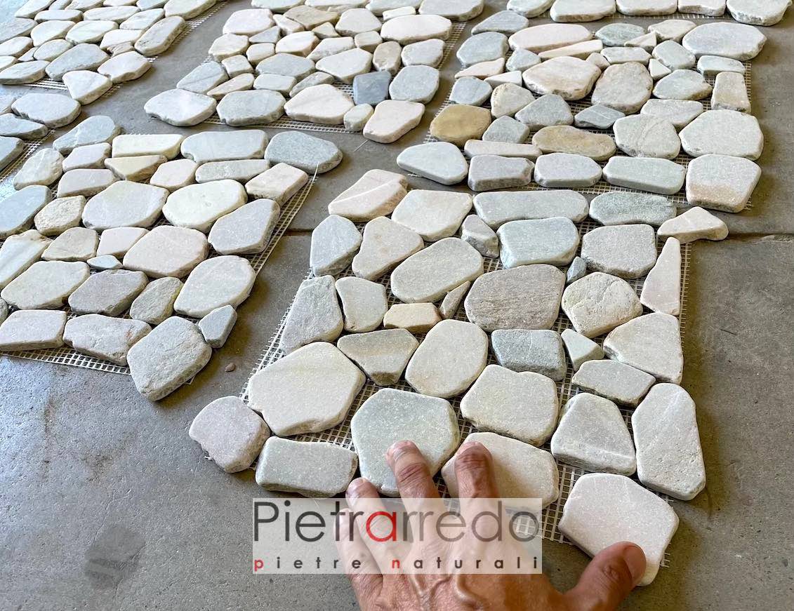 Palladiana mosaico su rete in pietra naturale COLORE MISTO, fogli pre  assemblati da 30,5cm x 30,5cm x 1 cm.