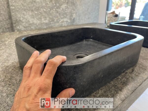 Schönes rechteckiges Waschbecken aus schwarzem Marmor auf der Arbeitsplatte, Mod 33, 45 x 35 cm, Pietrarredo-Preis