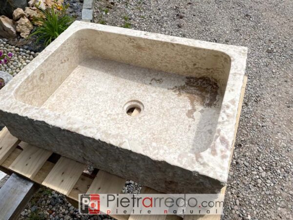 kitchen sink 50cm x 70cm elegant Tuscan country sink travertine-like split farmhouse price pietrarredo milan stock