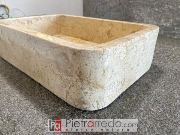 lavabo de baño rectangular color crema travertino elegante piedra de mármol natural 4 cm x 60 cm precio pietrarredo Parabiago Milán Italia piedra