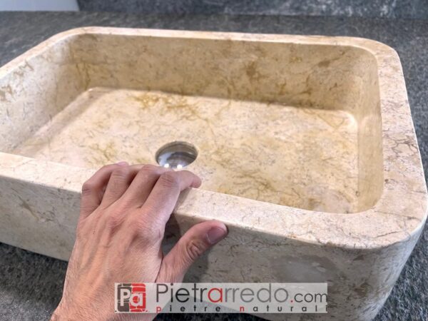 rectangular bathroom sink cream color travertine elegant natural marble stone 4cm x 60cm price pietrarredo Parabiago Milan Italy stone sale