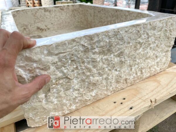 travertine-like marble sink offer natural split stone price for farmhouse kitchens in Tuscany Italy stock pietrarredo price