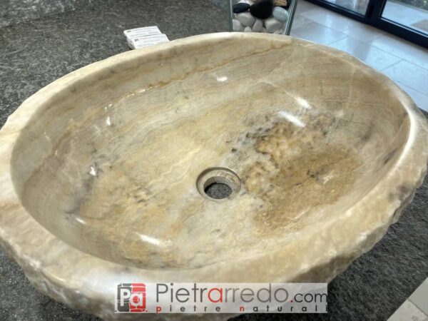 lavabo à poser lavabo de salle de bain en onyx ciselé à la main véritable pierre beige doré pierre sculptée 50x40cm prix pietrarredo milan italie