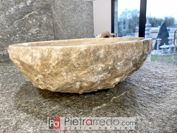 sink countertop bathroom sink in hand-chiseled onyx real stone beige d'oroto excavated stone 50x40cm price pietrarredo milano italy